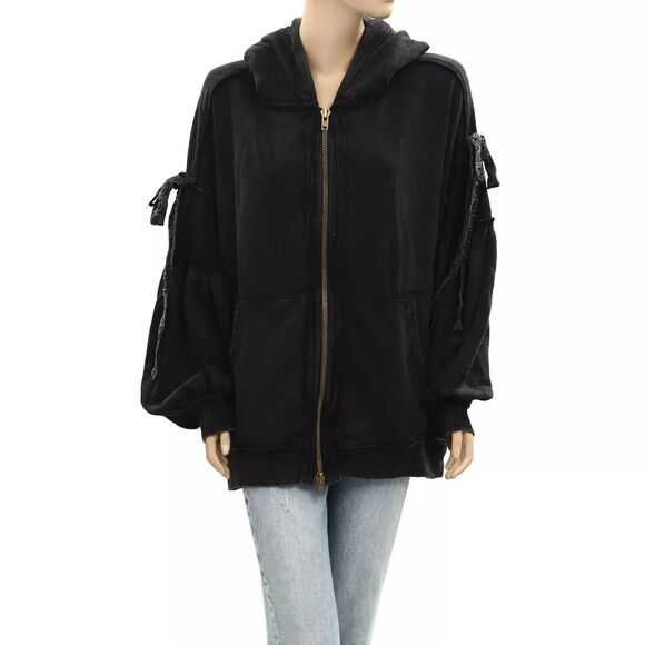 Free People Bow Girl Sweatshirt Hoodie Jacket Top Oversized Cotton XL NWD 283681 - Picture 7 of 12